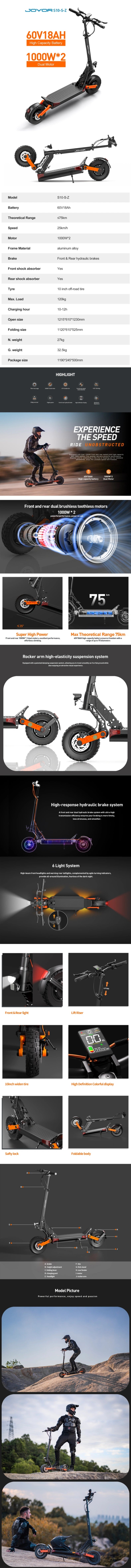 JOYOR_S10-S-Z_zonmoto_europe electric scooter product detail image showing design and features.