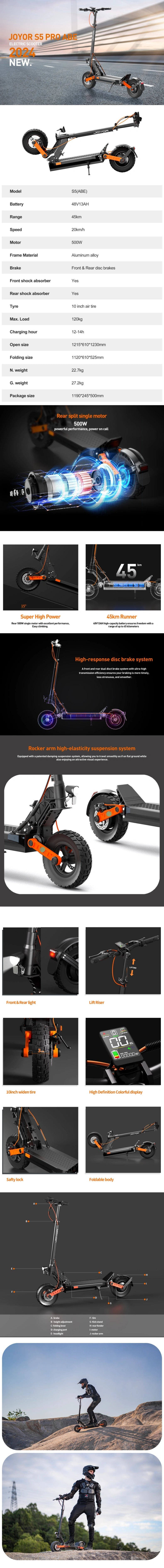 JOYOR_S5_ABE_zonmoto_europe electric scooter product detail image showing design and features.