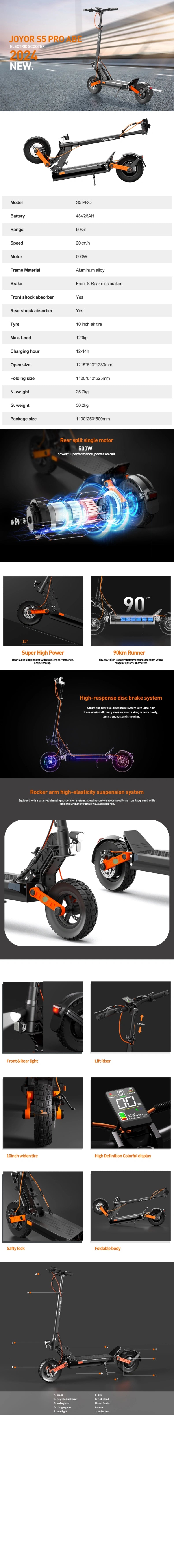 JOYOR_S5_pro_zonmoto_europe electric scooter product detail image showing design and features.